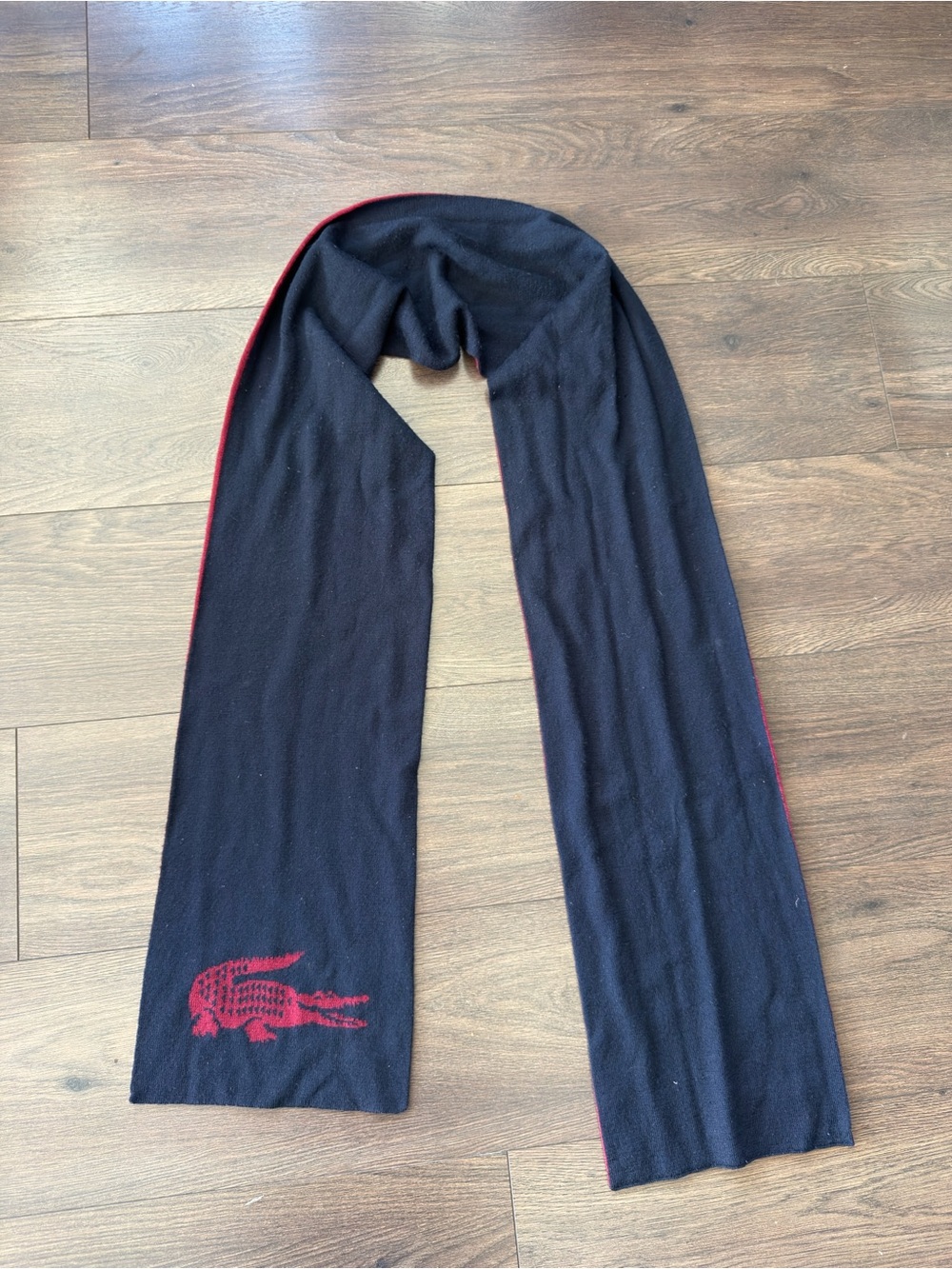 Lacoste Reversible Scarf Navy Burgundy Crocodile Logo